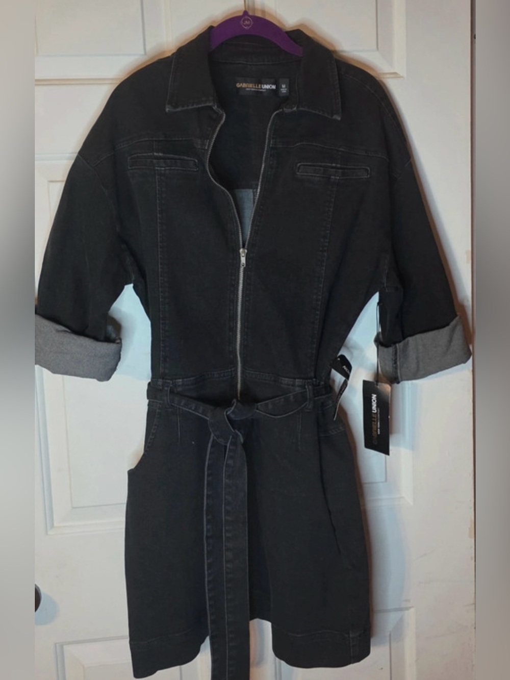 New York & Company Black Gabrielle Union Zip-Front Denim Jacket